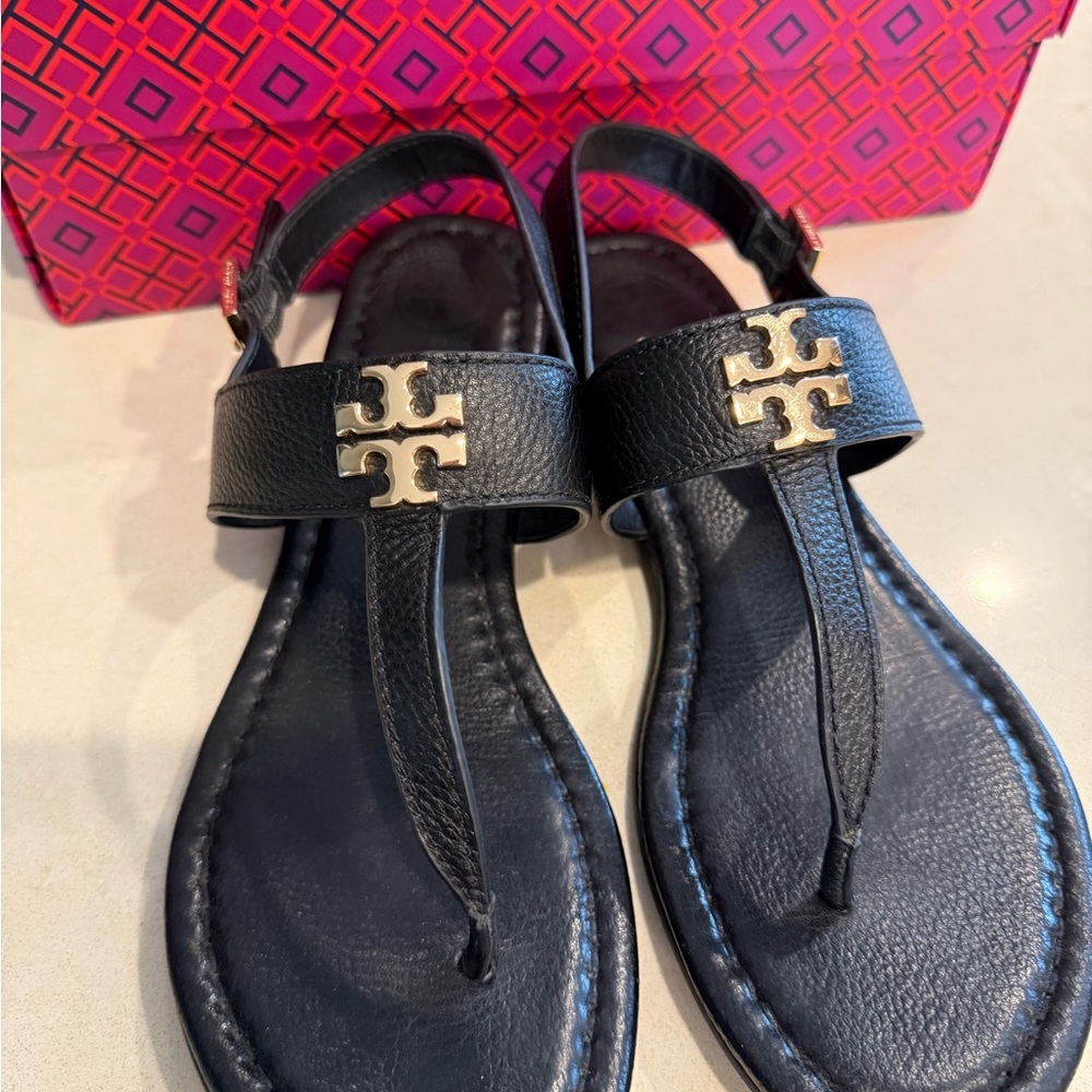 Tory Burch Laura Black Leather Sandals